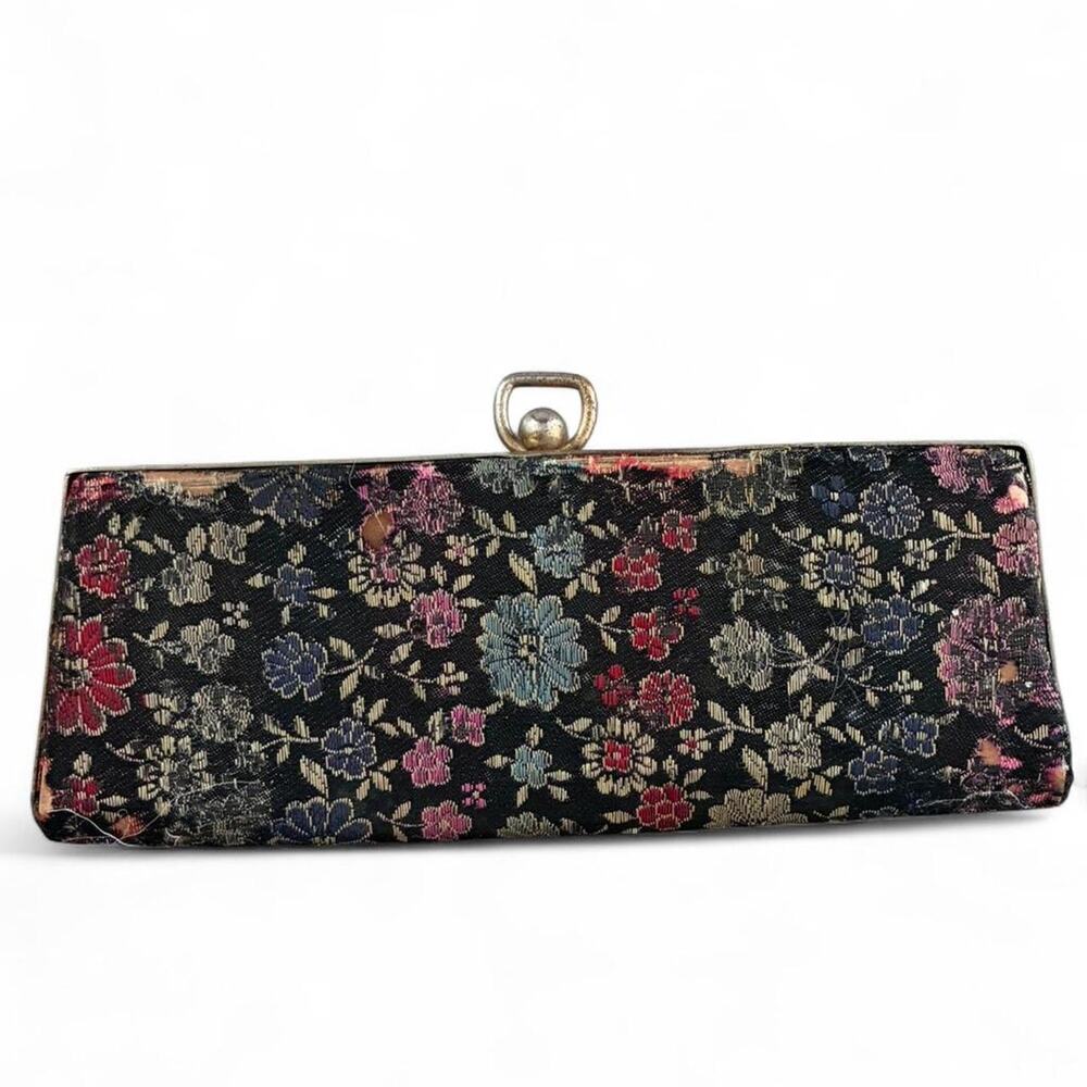 Vintage Black Floral Embroidered Clutch Bag Purse